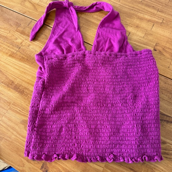 Anthropologie Danica Smocked Halter Tie Tank Top Magenta Pink Size XS - Picture 4 of 5